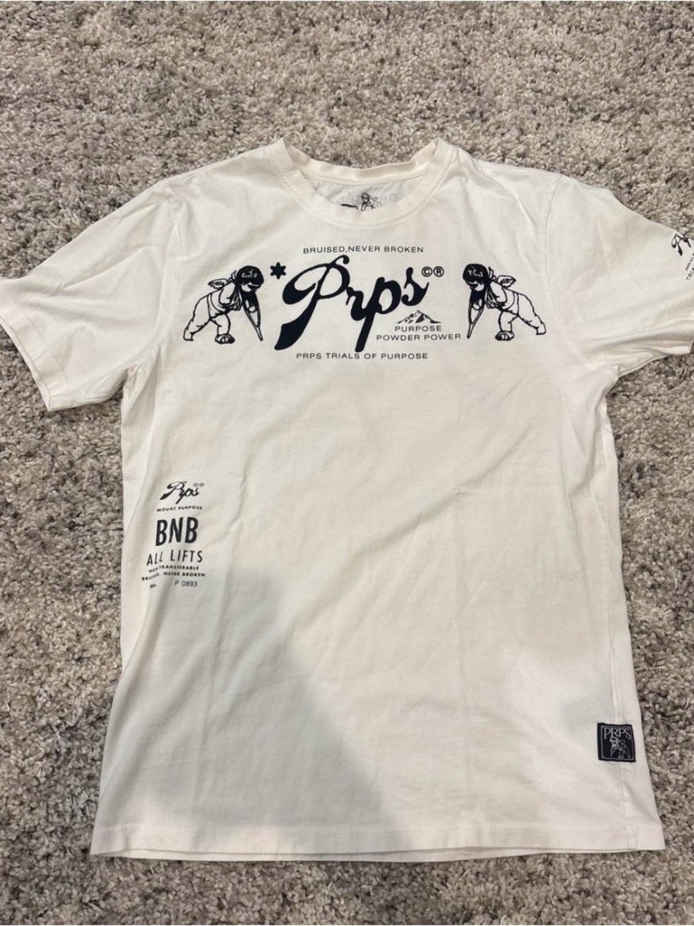 PRPS White Short Sleeve Graphic Logo Tee with Navy Print